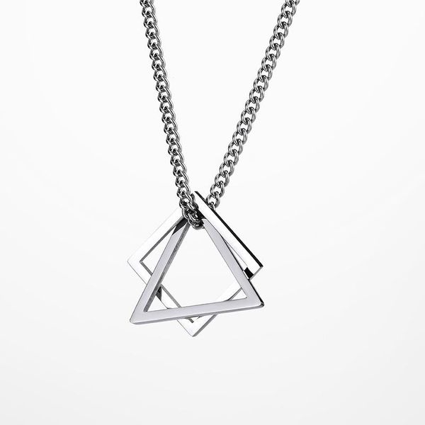 

pendant necklaces hip-hop men's and women's titanium just long retro necklace geometric triangle square trendy cool jewelry, Silver