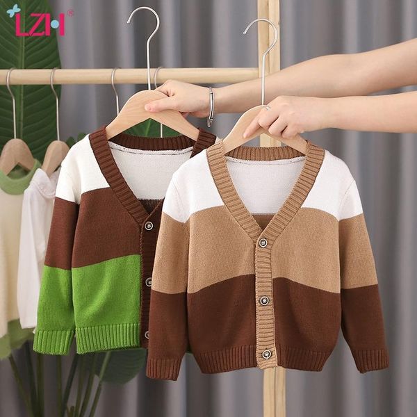 

childrens knitted sweater 2021 autumn winter v-neck color matching striped cardigan for baby boys long sleeved warm coat pullover, Blue