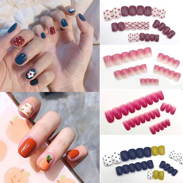 

false nails french style full cover acrylic nail tips 24pcs fake press on detachable extension manicure art desig, Red;gold