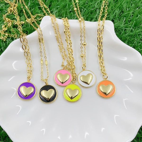 

pendant necklaces wholesale dainty women custom enamel heart design chain jewelry necklace, Silver