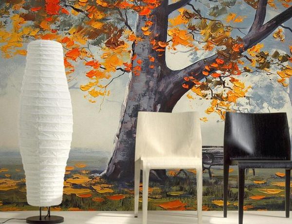 

wallpapers custom 3d murals,stereo hand-painted yellow maple papel de parede,el restaurant living room sofa tv wall bedroom wallpaper
