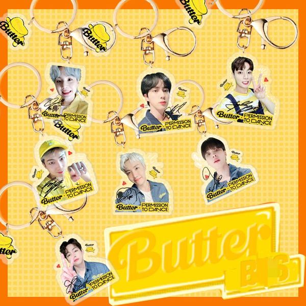 

party favor wholesale kpop idol 2pcs/set bangtan boys butter permission to dance accessories key ring cute pendant plastic acrylic keychain