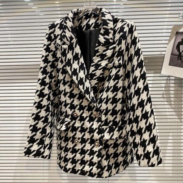 

women's suits & blazers seebeautiful contrast color spliced denim loose blazer coat notched long sleeve pocket women autumn 2021 fashio, White;black
