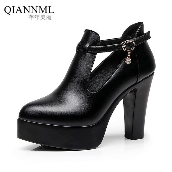 

dress shoes block heel women's gladiator pumps 2021 spring autumn split leather platform women high heels work office 41 42 43, Black