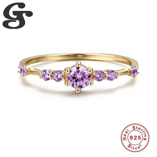 

cluster rings gs light luxury finger purple gem zircon 925 sterling silver women fine jewelry charming delicate understated boho anillos, Golden;silver