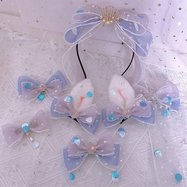 Altre forniture per feste per eventi Ocean Shell Jellyfish Original Lolita Bow KC Accessori per capelli Copricapo da ragazza dolce Clip laterale in filato di seta