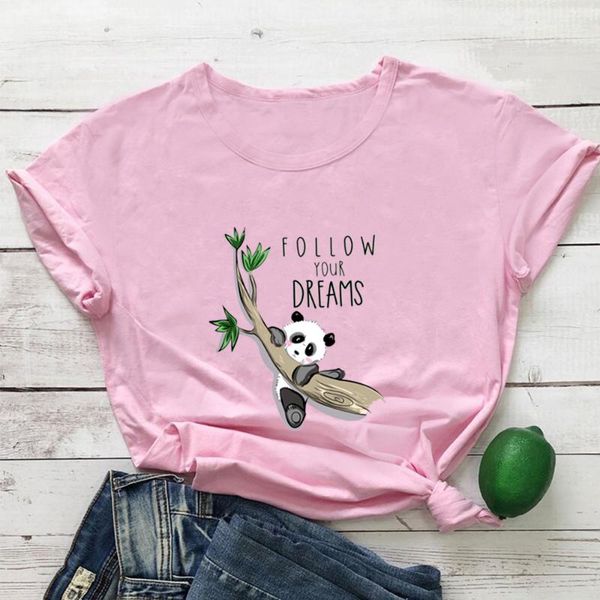 

women's t-shirt follow your dreams women cartoon animal panda pattern t shirt simple wild tshirt short sleeve tee female, White