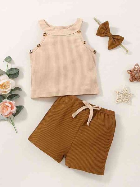 

baby button detail halter & tie front shorts she, White