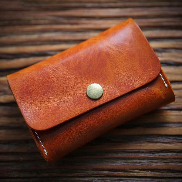 

card holders 2021 genuine leather holder for men vintage handmade short small id case coin purse wallet bag pocket, Brown;gray