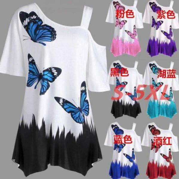 

xia da print t-shirt women's single shoulder belt butterfly top, Black;gray