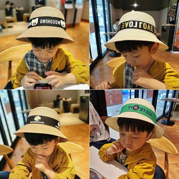 

summer children's straw boy girl baby sun cool basin hat, Yellow