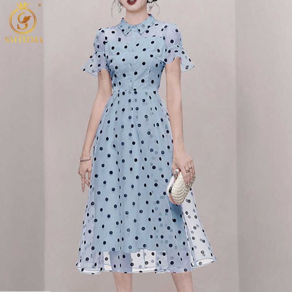 

casual dresses 2021 fashion elegant temperament polka dot skirt women's flared short sleeve mid-length ilkg, Black;gray