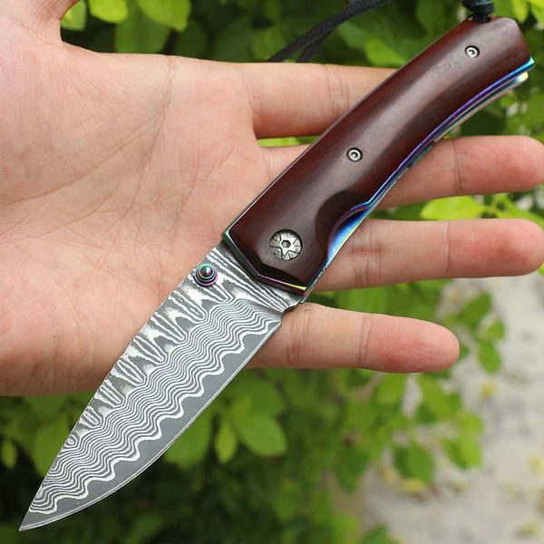 Coltello pieghevole Damasco di alta qualità VG10 Lama in acciaio Damasco Lama in acciaio inossidabile + Manico in palissandro Coltelli regalo tascabili EDC