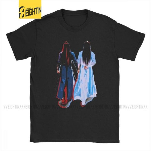 

men's t-shirts the untamed wangxian holding hands for men lan wangji lanzhan wei wuxian cotton tees short sleeve t shirt plus size, White;black