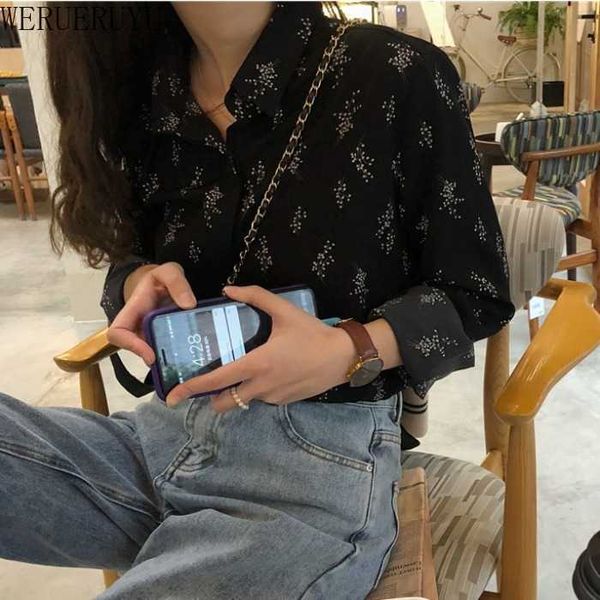 

werueruyu blouses women korean style flower floral shirts ol office wear work 210608, White