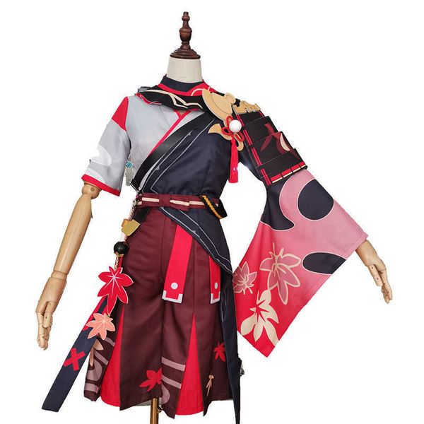 Genshin Impact Kiryu Kazuha Cosplay Kostüm Spiel Anzug Anime Maple Leaf Kimono Uniform Yukata Halloween Karneval Party Outfit Y0903