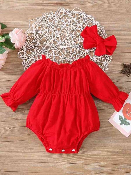 

baby solid flounce sleeve ruffle trim bodysuit with headband she, Blue