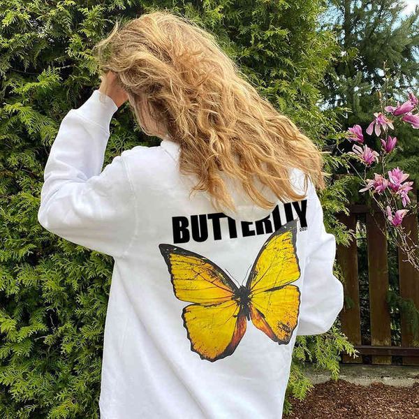 

paris girl butterfly printed fleece hoodies women autumn winter long-sleeved hooded sweatershirt casual loose pullover jacket 210524, Black