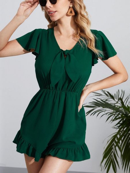 

butterfly sleeve tie front romper 69pe#, White