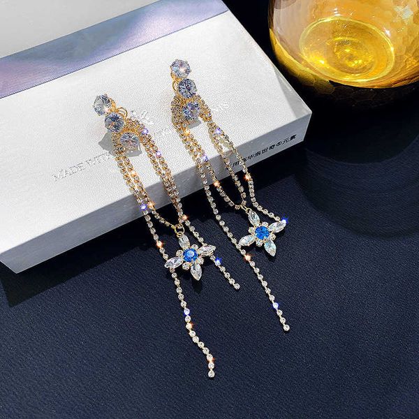 

925 silver needle fashion exaggerated rhinestone long tassel earrings fashion temperament diamond earrings net red earrings
