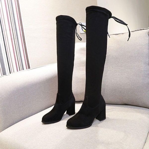 

boots over-the-knee women's autumn and winter all-match show thin thick with pointed high long heel, Black