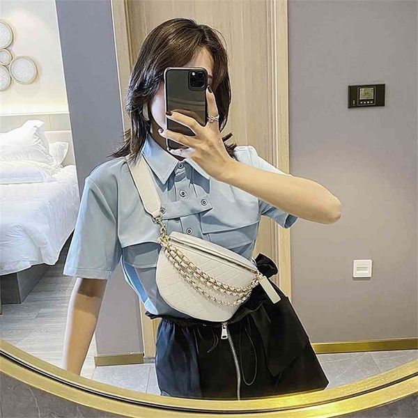 

net red 2021 new fashion lingge chain wide shoulder strap messenger ins advanced breast women's bag