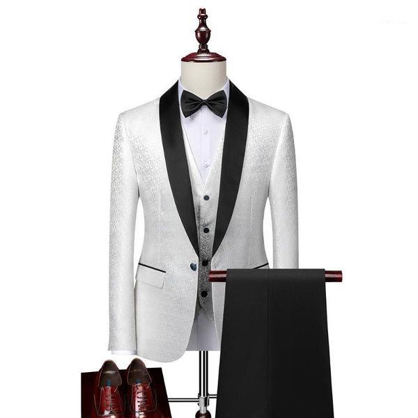 

(suit + vest pants) men's business casual suit korean version slim wedding men printed three-piece set/ m-5xl suits & blazers, White;black