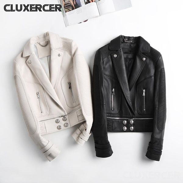 

women's leather & faux autumn women short jacket pu motorcycle biker coat turndown collar streetwear black punk outerwear