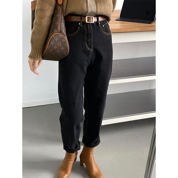 

women's jeans high waist straight leg 2021 autumn korean casual ankle-length denim pants, Blue