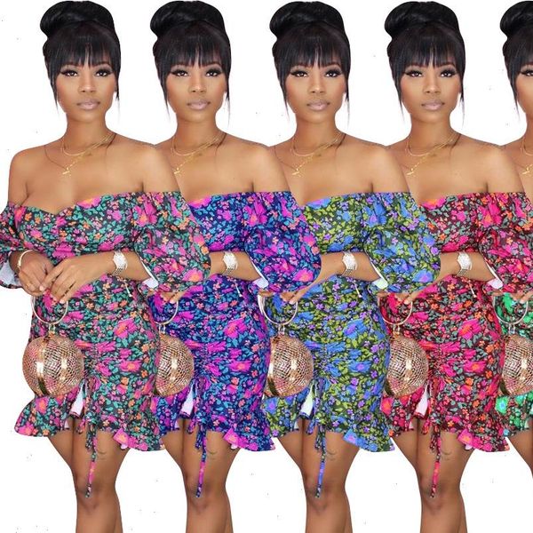 

summer mini fashion floral women dress print full sleeve ruffles bodycon bandage party night club street dresses vestidos gl1350, Black;gray