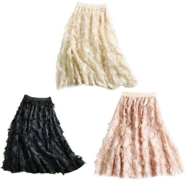 

skirts 2021 women feather skirt fully double layer fabric lined for party event plumage plume f1, Black