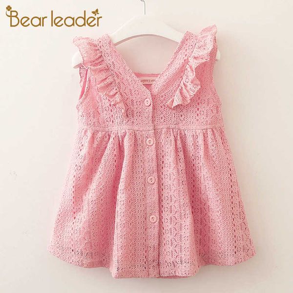Bear Leader Mädchen Kleider 2021 Neue Sommer Marke Kinder Prinzessin Kleid Spitze Blütenblatt Ärmel Design für Baby Mädchen 6M-5 Jahre Q0716