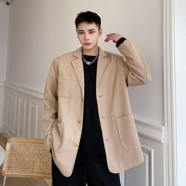 

men's suits & blazers wear tide koean casual suit coat for male 2021 autumn solid color loose simple long sleeve, White;black