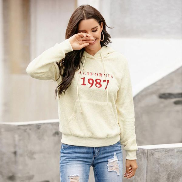 

women's hoodies & sweatshirts vs&llwq autumn winter coat hooded loose letter embroidery pocket womens fleece flannel pullover female sw, Black