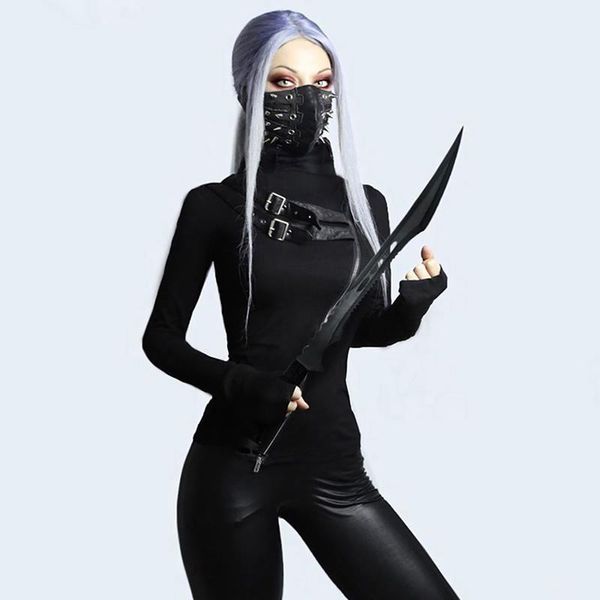 

women's hoodies & sweatshirts fashion womens long sleeve zip up turtleneck black skinny slim bottom pullover cosplay costume hoodi