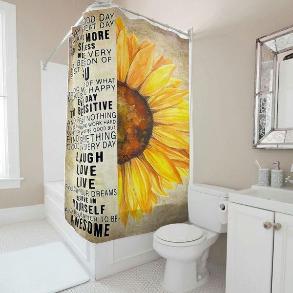 

sunflower polyester fabric machine washable unique 3d printing curtain and bath rug set with clasp for stalls bathtubs shower curtains