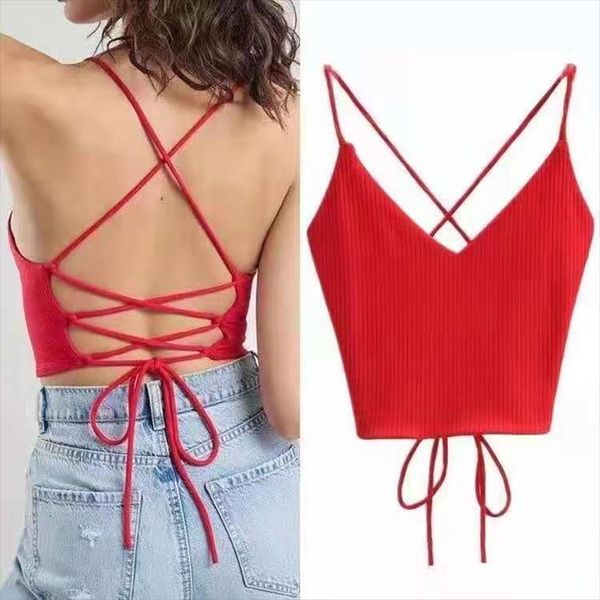 

knitted crop womens tanks slim fit spaghetti strap tanke off shoulder sleeveless camisole solid color versatile camis, White