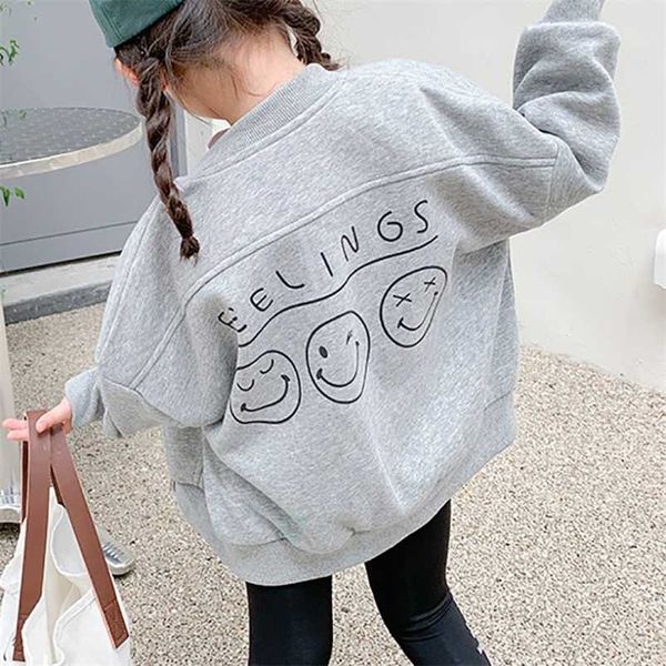 

spring autumn girls coat fashion children jackets baby kids long sleeve v-neck zipper casual jacket 211204, Blue;gray