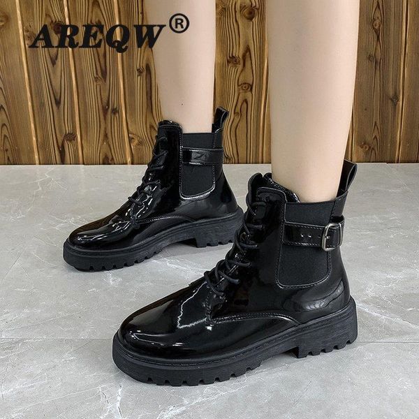 

boots 2021 women comfortable leather black motorcycle lace up shoes