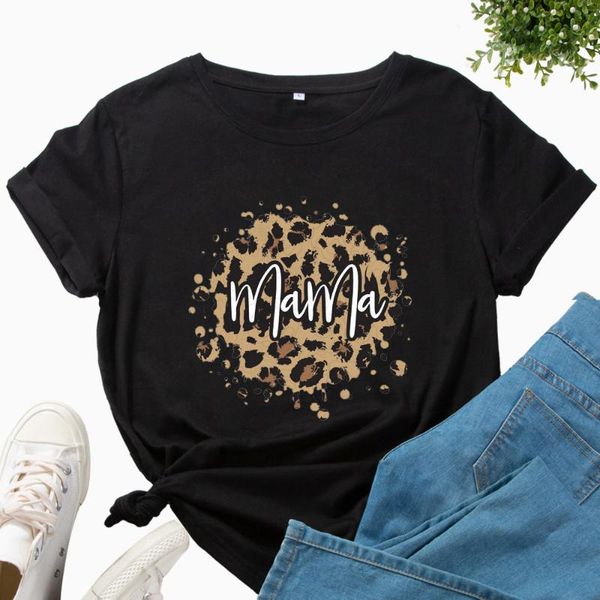 

women's t-shirt leopard mama letter print women t shirt short sleeve o neck loose tshirt ladies tee clothes camisetas mujer, White