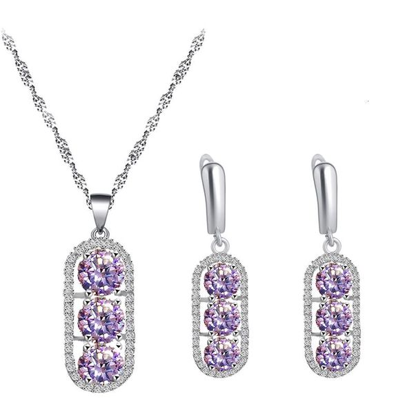 

earrings & necklace pink round 925 silver zircon pendant jewelry set romantic valentine's day gift js849