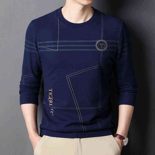 

long sleeve double-sided cashmere 2021 autumn winter men's round neck bottomed fashion printed casual t-shirt, White;black