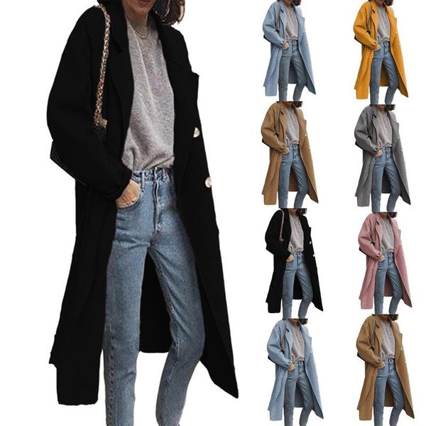

women's trench coats fashion women winter lapel solid woolen overcoat ladies warm clothing long coat, Tan;black