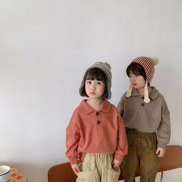 

hoodies & sweatshirts autumn boys and girls solid color turn-down collar long sleeve kids casual pullovers clothing, Black