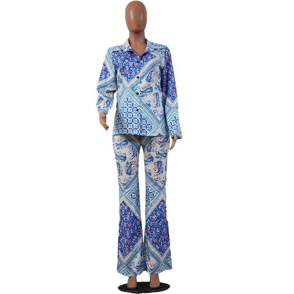 

women's leggings turn down vintage two piece set geometric print long sleeve shirts tracksuits high waist casual trousers for fema, Black