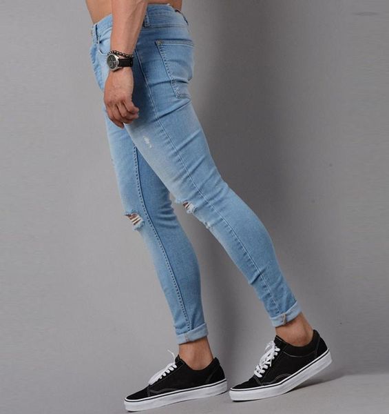 

men's jeans 2021 mens brand cool ripped skinny trousers stretch slim denim pants classic biker hip hop black blue casual jogging