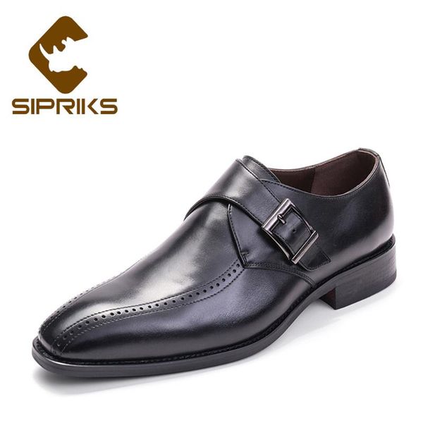 

dress shoes sipriks mens single monk strap imported italian genuine leather black formal rubber sole gents social 44