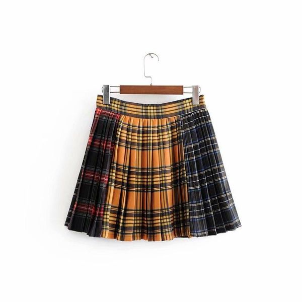 

skirts women stylish plaid pleated skirt faldas mujer side zipper design vintage ladies casual streetwear mini, Black