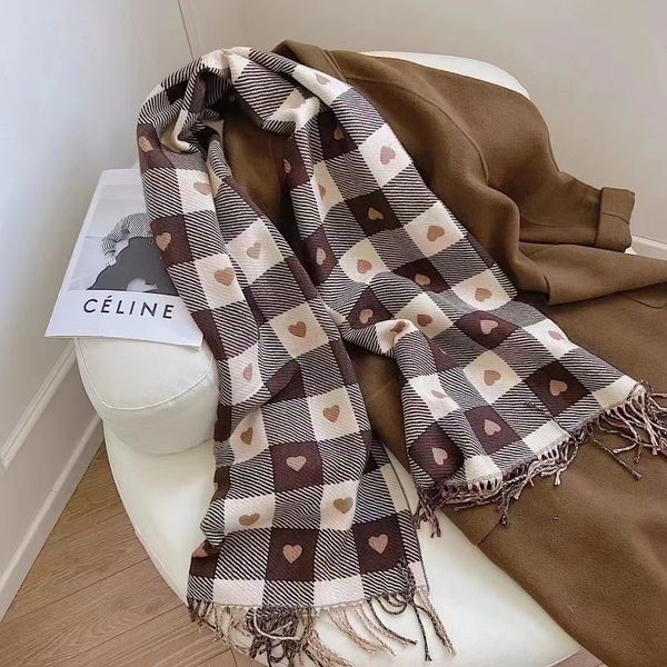 

literary plaid design + heart-shaped printing scarf girl fashion long scerves soft and comfortable autumn and winter fringed shawl, Blue;gray