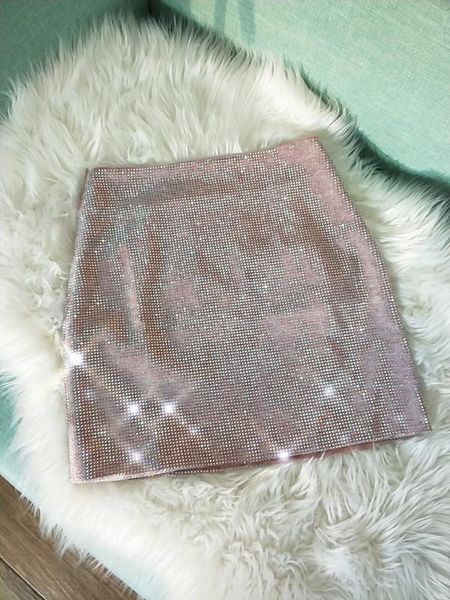 

skirts high waist full diamond bling shiny package hip skirt all-match female lady night club wear pink, Black